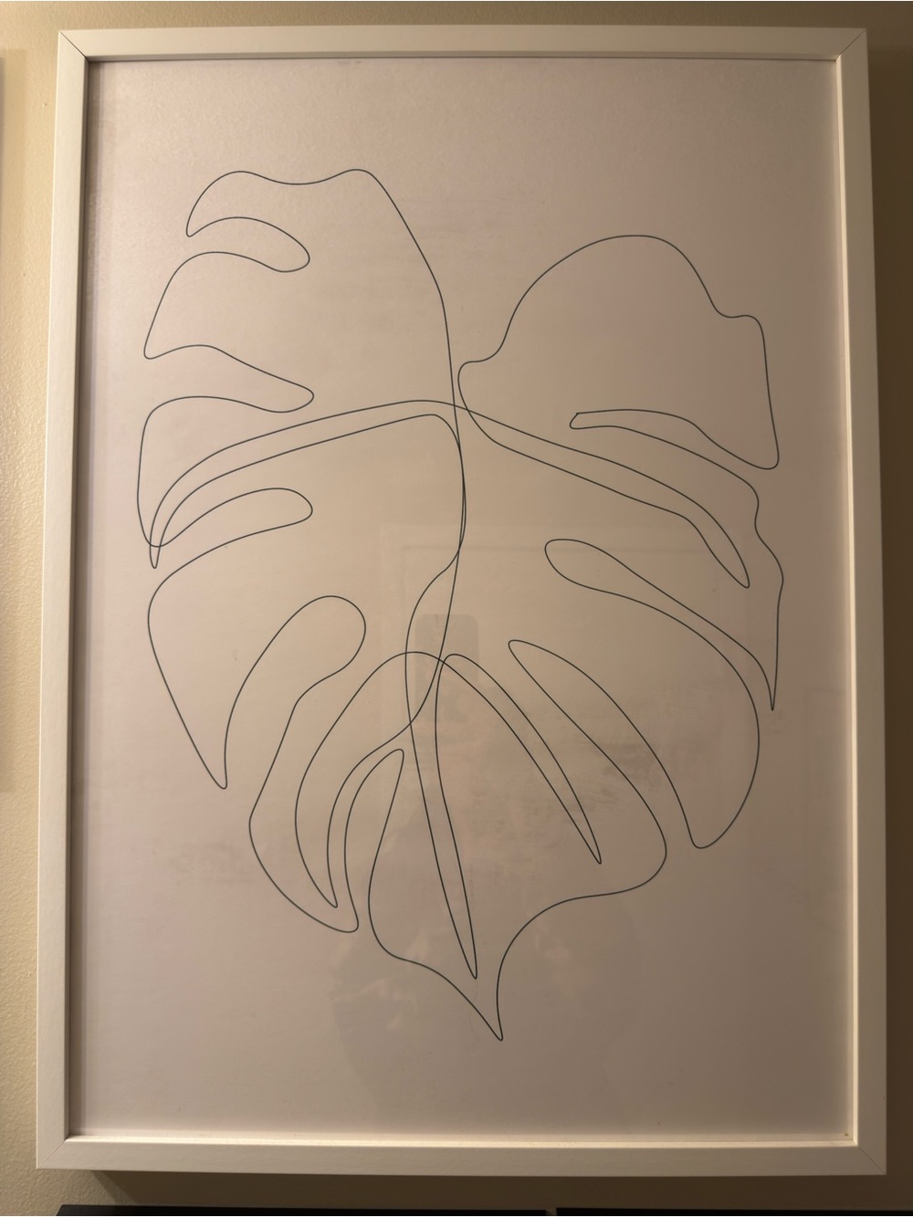 FRAMED Minimal Monstera Line Art Wall Print - White / Black 27x19